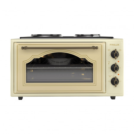Малка готварска печка Finlux FMC-9601DP, 45 л, 1600 W, Два котлона, 3 функции, Емайл, Бежов