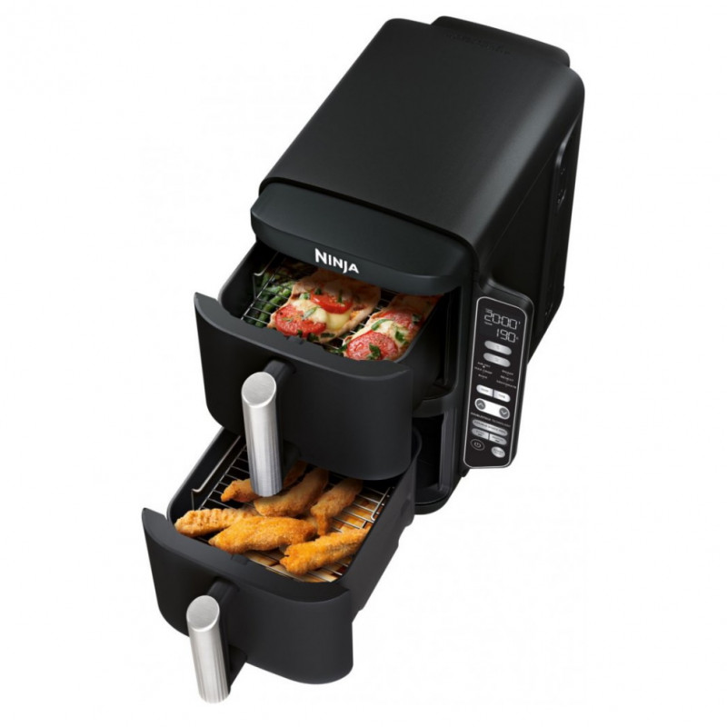 Фритюрник с горещ въздух Ninja SL300EU, 2470W, 7.6 л, 40-240C, 2 кошници, 6 програми, Синхронизирано готвене, Таймер, Автоматично спиране, Черен