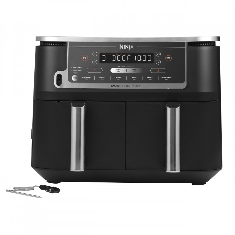 Двоен фритюрник с горещ въздух Ninja AF451EU, 2470W, 9.5 л, 6 програми, Независими зони, Синхронизация, Черен