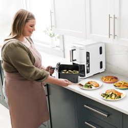 Двоен фритюрник с горещ въздух Ninja SL400EUWH, 2470W, 9.5 л, 2 кошници, 6 програми, Max Crisp, Функции Sync и Match, Бял