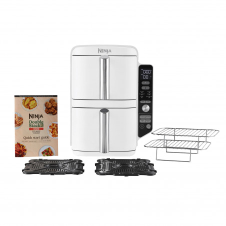 Двоен фритюрник с горещ въздух Ninja SL400EUWH, 2470W, 9.5 л, 2 кошници, 6 програми, Max Crisp, Функции Sync и Match, Бял