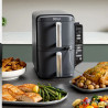 Двоен фритюрник с горещ въздух Ninja SL451EU, 2470W, 9.5 л, Цифров термометър, 2 кошници, 6 програми, Max Crisp, Sync & Match, Сив