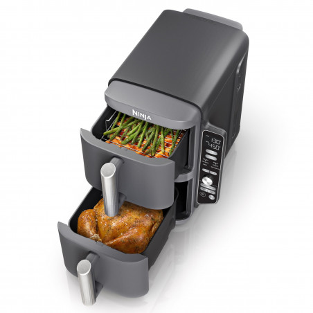 Двоен фритюрник с горещ въздух Ninja SL451EU, 2470W, 9.5 л, Цифров термометър, 2 кошници, 6 програми, Max Crisp, Sync & Match, Сив