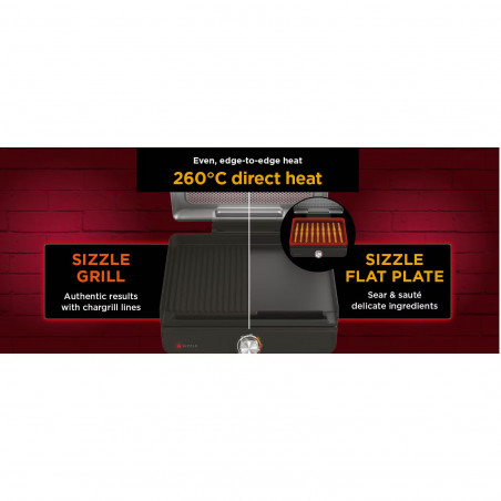 Електрическа скара Ninja GR101EU, 1450W, 28х37 см, Бързо загряване, 60-260C, 2 Плочи, Черен