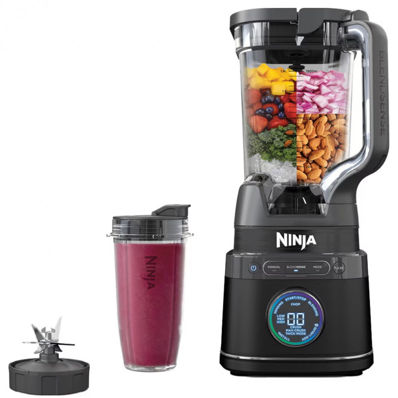 Блендер Ninja Detect Power Pro & Single Serve TB301EU, 1200W, 2.1 л, 10 скорости +импулси, BlendSense, Torque Detect, Таймер, Разпознаване на съставки, Черен