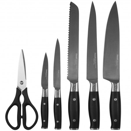 Комплект кухненски ножове с точило Ninja K32014EUUK, 6 части, StaySharp, Ергономичен дизайн, Сребрист/черен