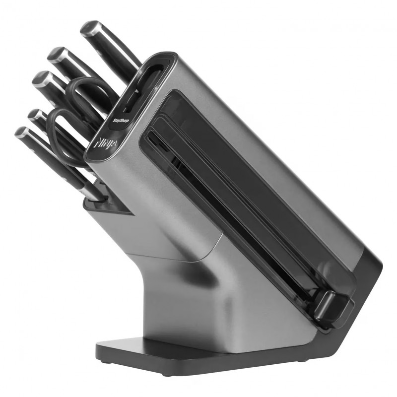 Комплект кухненски ножове с точило Ninja K32014EUUK, 6 части, StaySharp, Ергономичен дизайн, Сребрист/черен