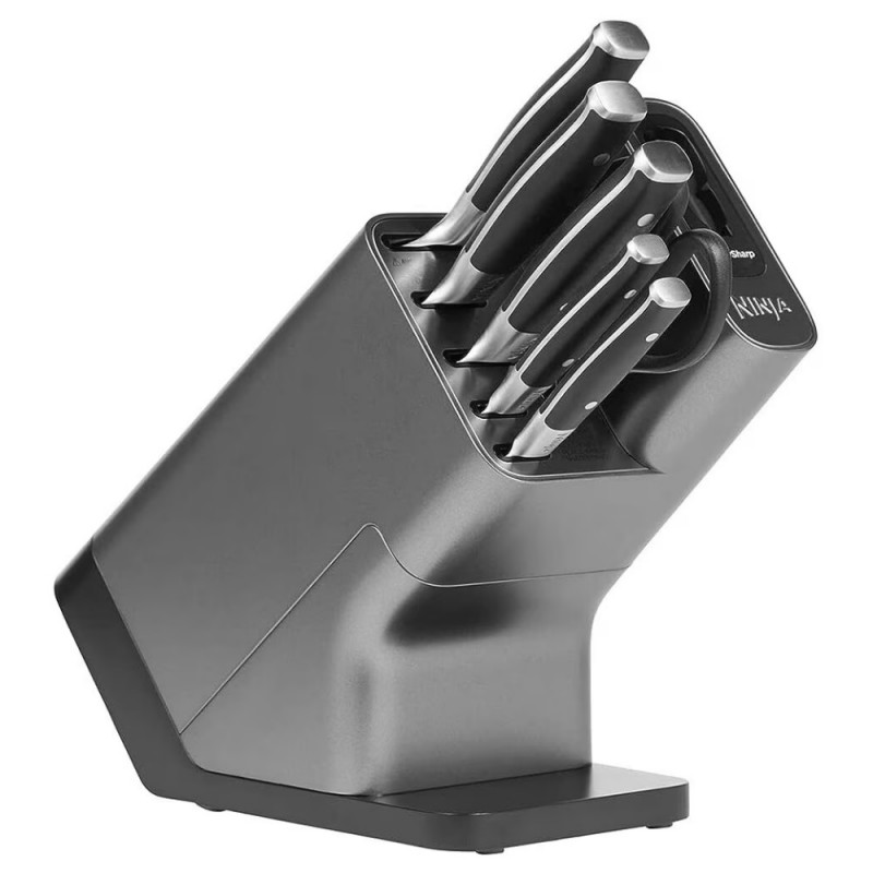 Комплект кухненски ножове с точило Ninja K32014EUUK, 6 части, StaySharp, Ергономичен дизайн, Сребрист/черен