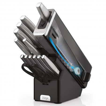 Комплект кухненски ножове с точило Ninja K62014EUUK, 14 части, StaySharp, Ергономичен дизайн, Сребрист/черен