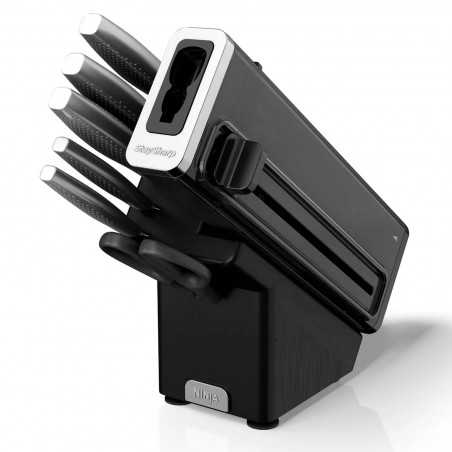 Комплект кухненски ножове с точило Ninja K62014EUUK, 14 части, StaySharp, Ергономичен дизайн, Сребрист/черен