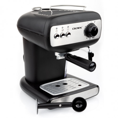 Еспресо машина Crown CEM-1525, 850W, 15 bar, 1.2 л, Подгряване на чаши, Пара, Подвижен резервоар, Крема диск, Черен