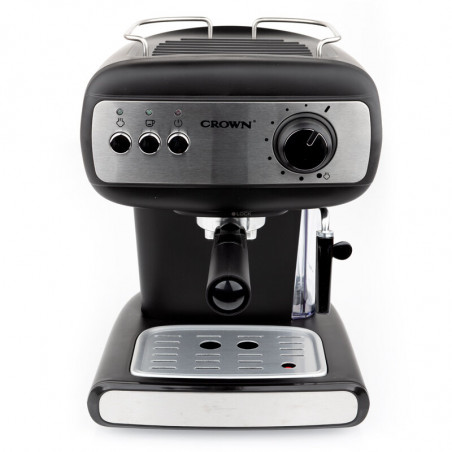 Еспресо машина Crown CEM-1525, 850W, 15 bar, 1.2 л, Подгряване на чаши, Пара, Подвижен резервоар, Крема диск, Черен