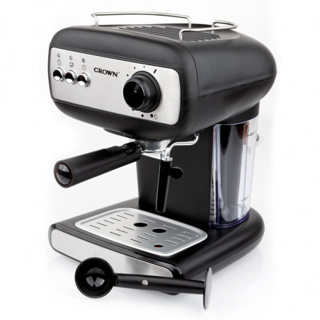 Еспресо машина Crown CEM-1525, 850W, 15 bar, 1.2 л, Подгряване на чаши, Пара, Подвижен резервоар, Крема диск, Черен