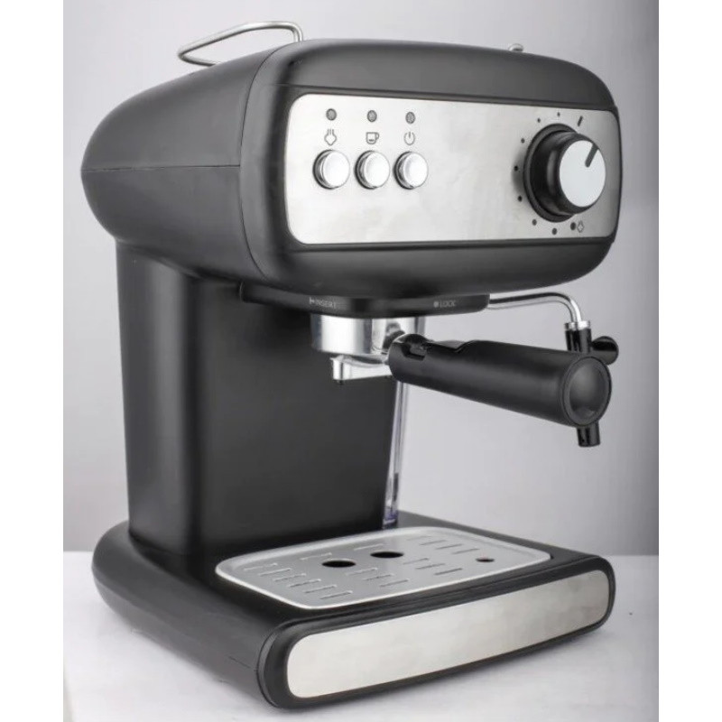 Еспресо машина Crown CEM-1525, 850W, 15 bar, 1.2 л, Подгряване на чаши, Пара, Подвижен резервоар, Крема диск, Черен