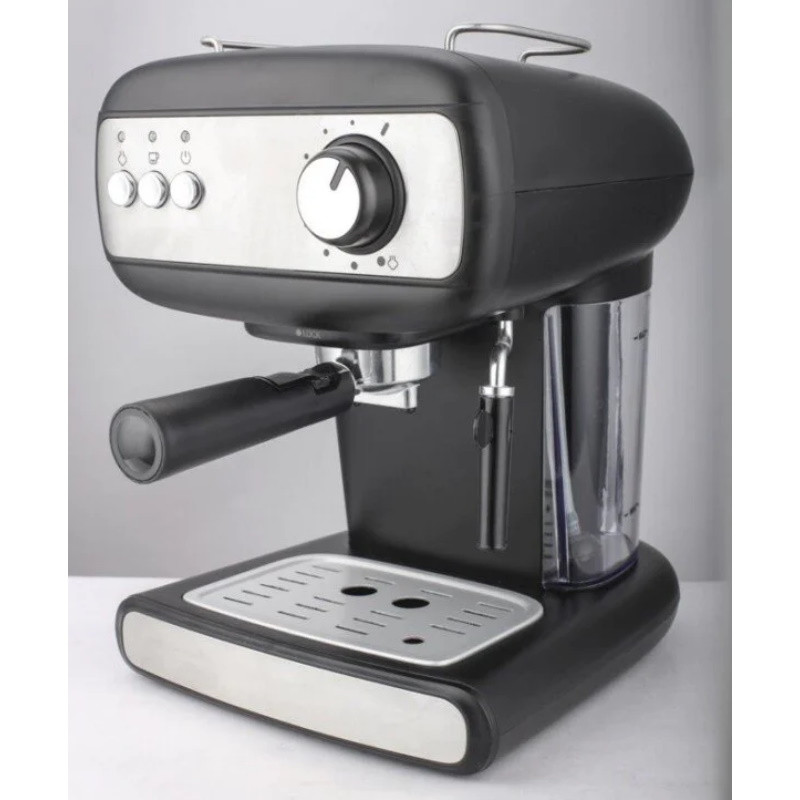 Еспресо машина Crown CEM-1525, 850W, 15 bar, 1.2 л, Подгряване на чаши, Пара, Подвижен резервоар, Крема диск, Черен