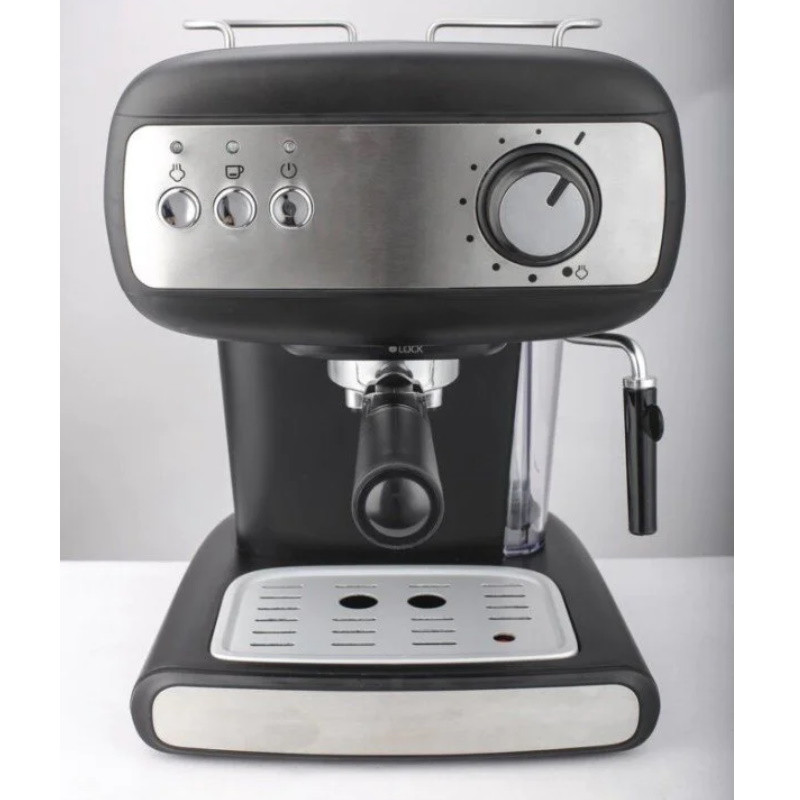 Еспресо машина Crown CEM-1525, 850W, 15 bar, 1.2 л, Подгряване на чаши, Пара, Подвижен резервоар, Крема диск, Черен