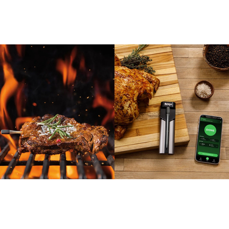 Кухненски термометър Ninja ProChef WP100EU, Bluetooth, Мобилно приложение, Сензор за вътрешна и околна темп, До 370C, Черен/сребрист