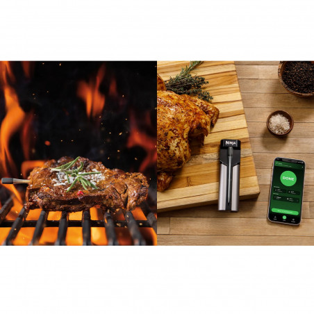 Кухненски термометър Ninja ProChef WP100EU, Bluetooth, Мобилно приложение, Сензор за вътрешна и околна темп, До 370C, Черен/сребрист