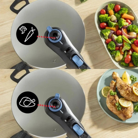 Тенджера под налягане Tefal P2584301, 4/6 л, 2 режима за зеленчуци и месо, 5точкова система за безопасност, Трислойно дъно, Индукция, Хром