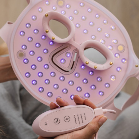 Фототерапевтична маска за лице Beautifly Aura Glam, 220 LED светлини, Колагенова регенерация и антиейдж ефект, 3 интензитета, Охлаждане, USB-C, Розов