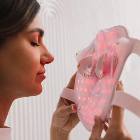 Фототерапевтична маска за лице Beautifly Aura Glam, 220 LED светлини, Колагенова регенерация и антиейдж ефект, 3 интензитета, Охлаждане, USB-C, Розов
