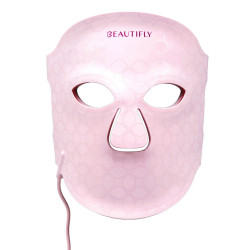 Фототерапевтична маска за лице Beautifly Aura Glam, 220 LED светлини, Колагенова регенерация и антиейдж ефект, 3 интензитета, Охлаждане, USB-C, Розов
