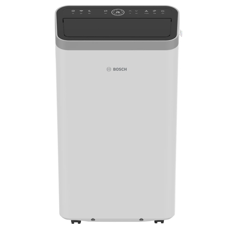 Мобилен климатик Bosch Cool 4000, 9000 BTU, 35 м2, А, Auto Swing, Таймер, LCD дисплей, Нощен режим, Бял/черен