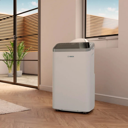 Мобилен климатик Bosch Cool 4000, 9000 BTU, 35 м2, А, Auto Swing, Таймер, LCD дисплей, Нощен режим, Бял/черен