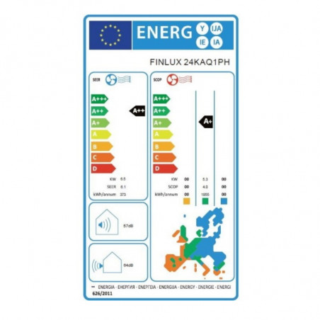 Климатик колонен Finlux 24KAQ1PH, 24000 BTU, A++, 55 м2, R32, Влагоулавяне 3л/ч, Бял