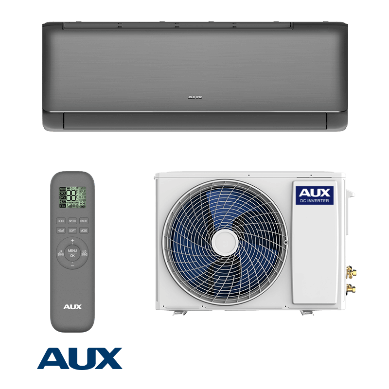 Инверторен климатик AUX New-Q ASW-H12C5A4/QFR3DI-C0, 12000 BTU, 25 м2, A++, Wi-Fi, R-32, Черен