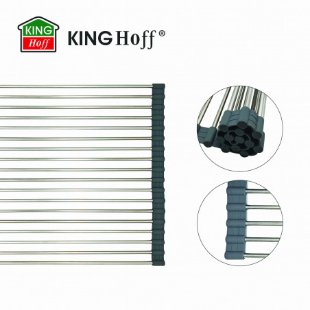 Постелка за сушене на съдове Kinghoff KH 1903, 45х32 см, Устойчива на корозия, Силиконви краища, Неплъзгаща се, Сгъваема, Инокс/сив