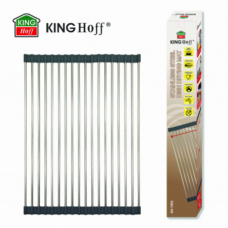 Постелка за сушене на съдове Kinghoff KH 1903, 45х32 см, Устойчива на корозия, Силиконви краища, Неплъзгаща се, Сгъваема, Инокс/сив