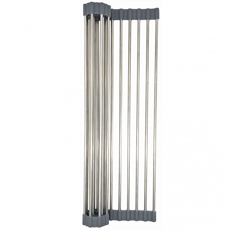 Постелка за сушене на съдове Kinghoff KH 1903, 45х32 см, Устойчива на корозия, Силиконви краища, Неплъзгаща се, Сгъваема, Инокс/сив