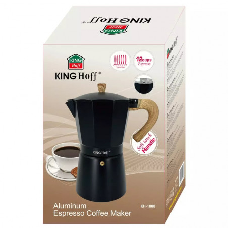 Кубинска кафеварка Kinghoff KH 1888, 12 чаши, 600 мл, Алуминий, Индукция, Черен