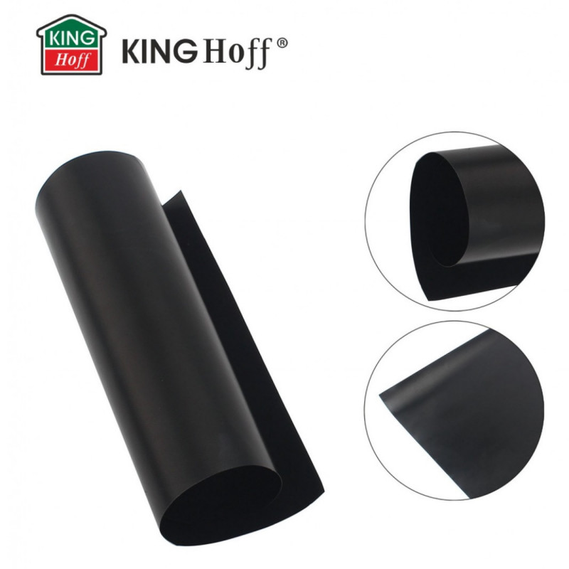 Комплект 3 бр подложки за печене Kinghoff KH 1920, За барбекю/скара, PTFE незалепващо покритие, 40х33 см, Устойчива до 200C, Черен