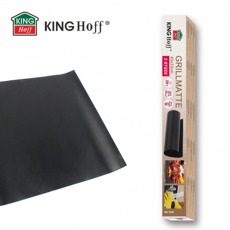 Комплект 3 бр подложки за печене Kinghoff KH 1920, За барбекю/скара, PTFE незалепващо покритие, 40х33 см, Устойчива до 200C, Черен