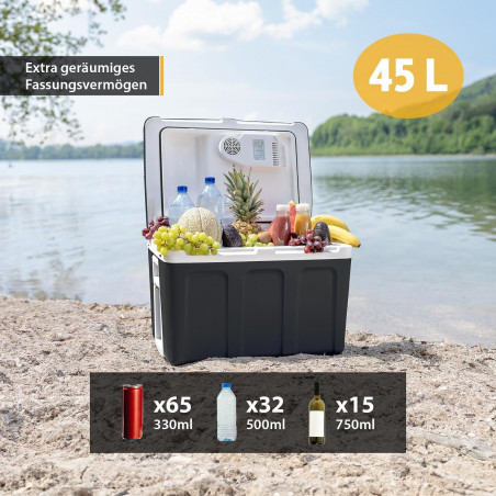 Електрическа хладилна чанта First Austria FA-5170-2-BA, 58W, 40 л, Клас F,  240/12V, Вътрешна организация, Черен/бял