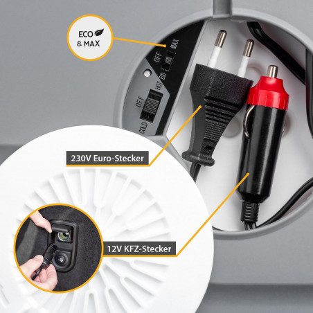Електрическа хладилна чанта First Austria FA-5170-2-USB, 58W, 40 л, Клас F, 240/12V, USB, Вътрешна организация, Сив/бял