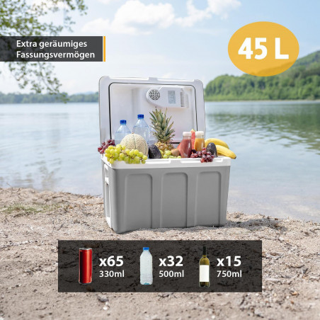 Електрическа хладилна чанта First Austria FA-5170-2-USB, 58W, 40 л, Клас F, 240/12V, USB, Вътрешна организация, Сив/бял