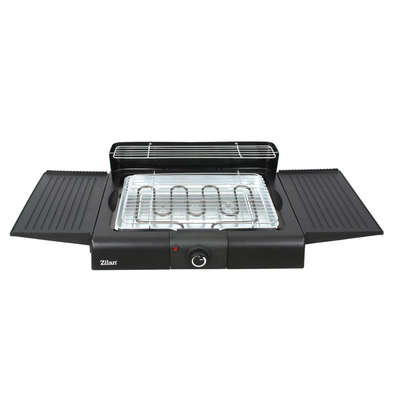 Електрическа скара на стойка Zilan ZLN 3789, 2400W, 43х28 см, Ветрозащита, Регулиране на решетката, Черен