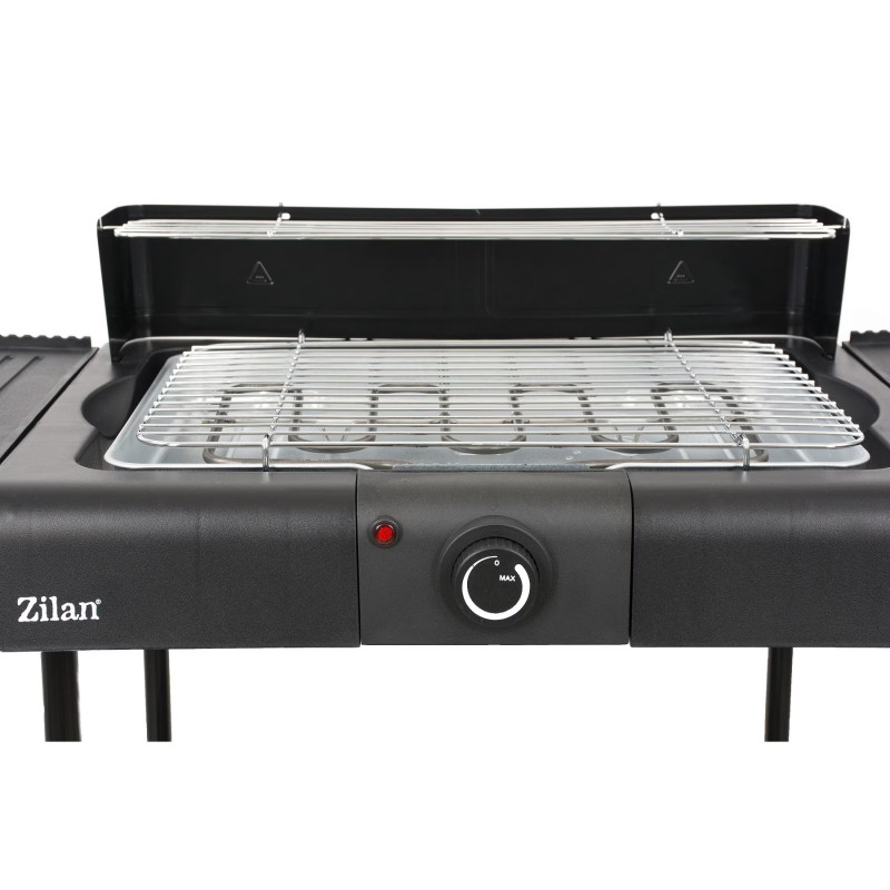 Електрическа скара на стойка Zilan ZLN 3789, 2400W, 43х28 см, Ветрозащита, Регулиране на решетката, Черен