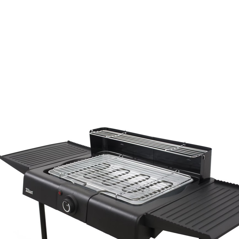 Електрическа скара на стойка Zilan ZLN 3789, 2400W, 43х28 см, Ветрозащита, Регулиране на решетката, Черен