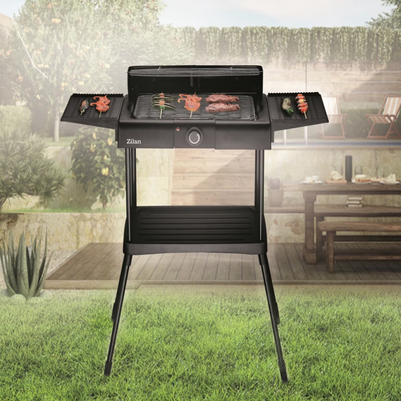 Електрическа скара на стойка Zilan ZLN 3789, 2400W, 43х28 см, Ветрозащита, Регулиране на решетката, Черен