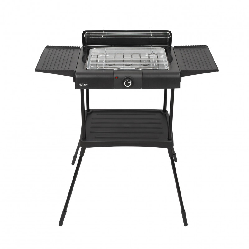 Електрическа скара на стойка Zilan ZLN 3789, 2400W, 43х28 см, Ветрозащита, Регулиране на решетката, Черен
