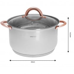 Комплект тенджери и тиган Kinghoff KH 1765, 12 ч, Индукция, Инокс/розово злато