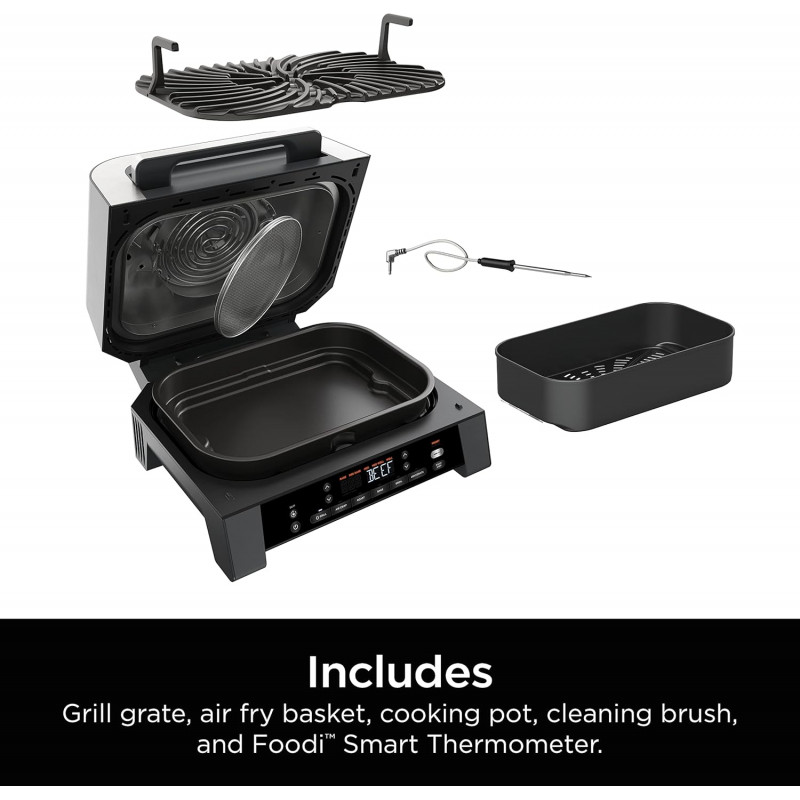 Електрическа скара 6в1 Ninja Foodi Smart DG551EU, 1760W, 6 режима на готвене, Фритюрник 4 л, Съд за готвене 4 л, Грил, 260C MAX, Инокс/черен
