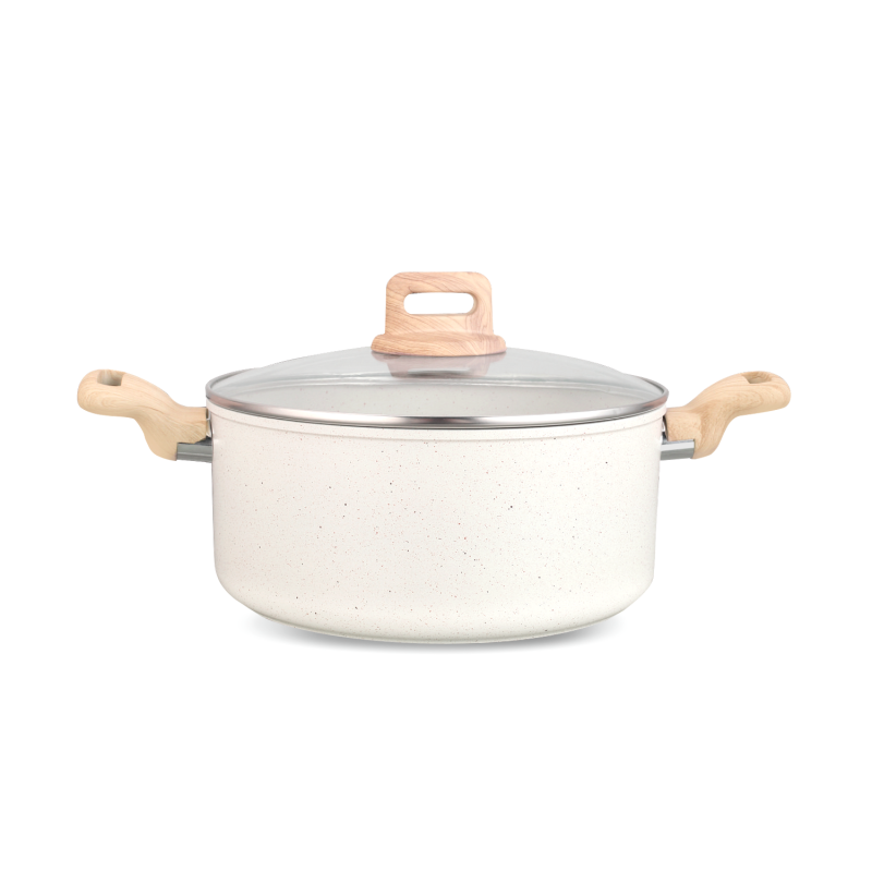Тенджера Voltz Nice OV54418E24D, 24x15 см, 6.5 л, Мраморно покритие, Индукция, Кремав меланж