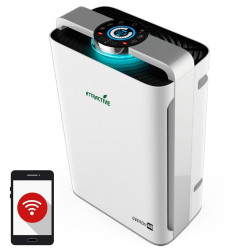 Пречиствател с овлажнител на въздух 2в1 Oberon 488, Wi-Fi, 85W, За до 60 м2, 488 м3/ч, 8 скорости, Йонизация, Дистанционно, Тъчскрийн, Бял/черен