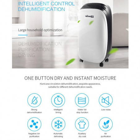 Влагоабсорбатор Attractive TRITON 10, 175W, 1.8 л, 10л/24ч, R290, Таймер, Автоматичен дефрост, Сензор за влажност, Бял/черен