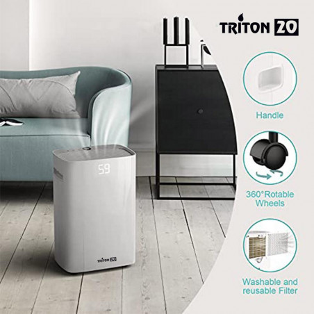 Влагоабсорбатор Attractive TRITON 20, 340W, 2.5 л, До 24л за 24ч, R290, Таймер, Автоматичен дефрост, Сензор за влажност, Бял
